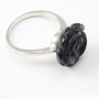 Sterling Silver Ring with Flower on Black Agate