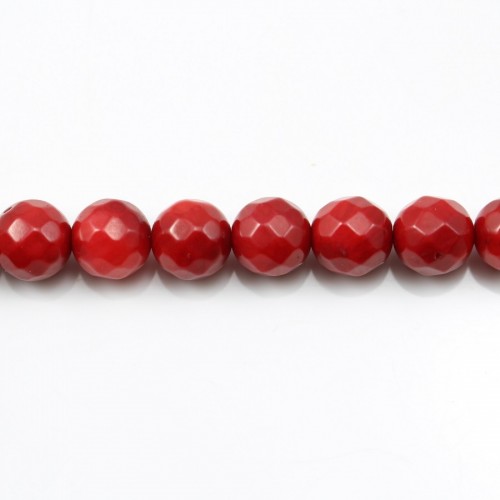 Red colored round faceted sea bamboo 8mm X 40cm 