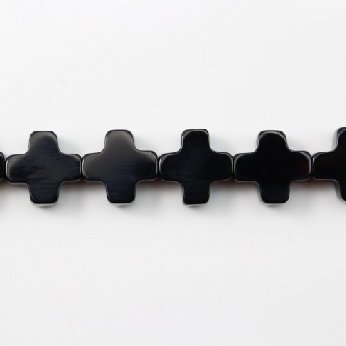 Onyx noir, croix, 10mm x 40cm