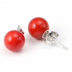 Silver 925 Sea bamboo earring dyed red 8mm x 2pcs