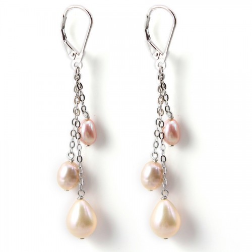 Boucles d'oreilles en argent 925 & perle goutte rose 