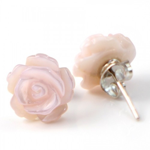 Earring silver 925 rose shell flower 10mm X2pcs