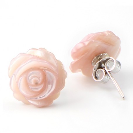 Earring silver 925 rose shell in flower 12MM x 2PCS 