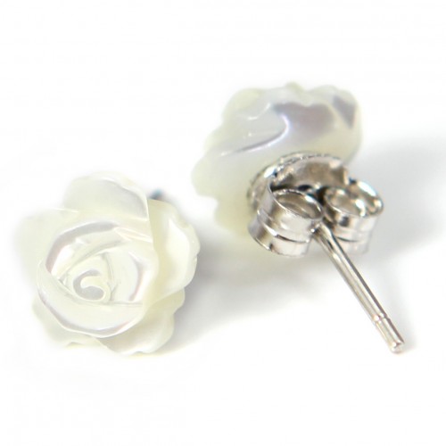 Boucles d'oreilles : nacre blanc en fleur & argent 925 8mm x 2 st 