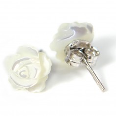 Boucles d'oreilles : nacre blanc en fleur & argent 925 8mm x 2pcs