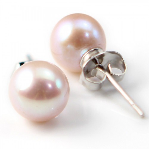 Silver earring 925 purple freshwater pearl 8mm x 2pcs