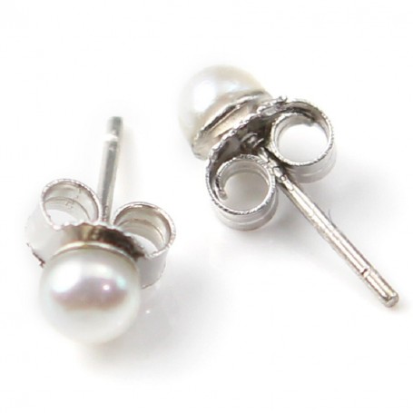 Earring Silver 925 pearl freshwater 4mm x 2pcs