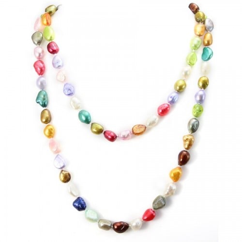 Collana lunga con perla d'acqua dolce multicolore 80 cm