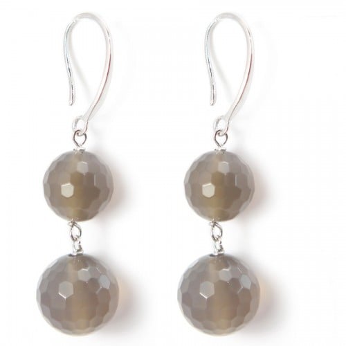 Silver earring 925 2 ball gray Agate x 2pcs