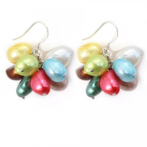 Boucles d'oreilles crochet en argent 925 perle d'eau douce multicolore