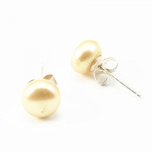 Silver earring 925 yellow freshwater pearl 8mm x 2pcs