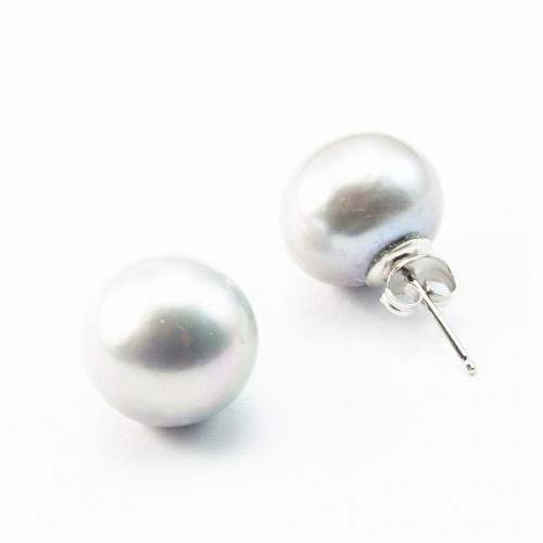 Pendiente plata 925 gris perla de agua dulce 14mm x 2 piezas