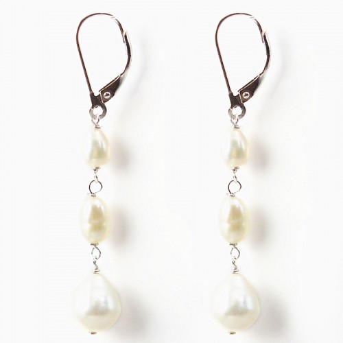 Boucles d'oreilles : perles de culture d'eau douce & dormeuse argent 925 x 2pcs