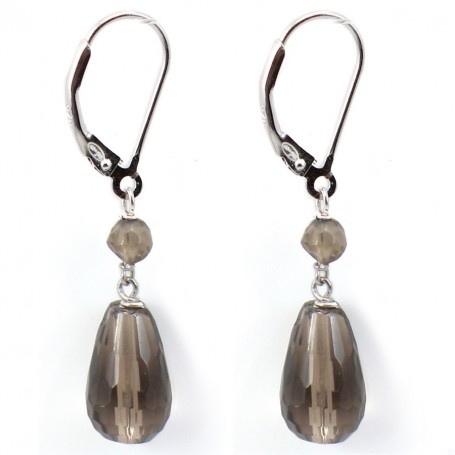 Earrings : smokey quartz & dormeuse silver 925 x 2pcs 