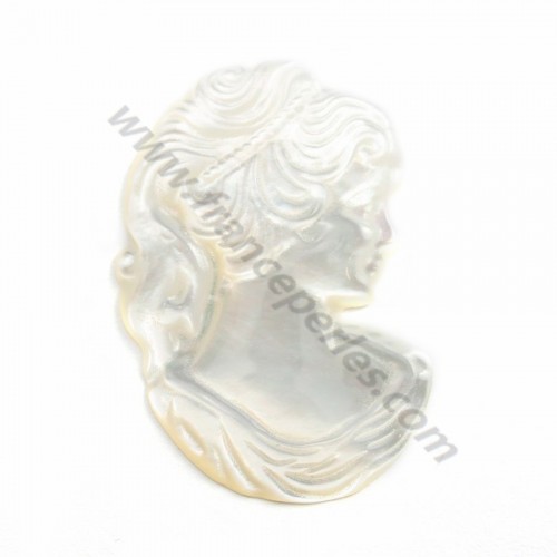 White mother-of-pearl cameo (lady's face) 23x34mm x 1pc 