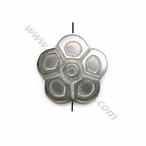 Gray mother-of-pearl flower beads 18mm x 2 pcs