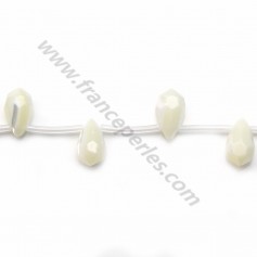 White mother-of-pearl faceted drop beads on thread 7x11mm x 40cm