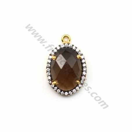 Faceted oval smoky quartz set in gold-plated silver with zirconium 13x17mm x 1pc