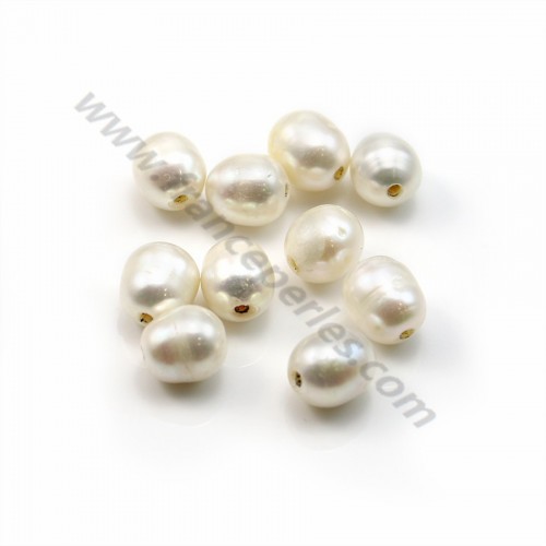 Perla coltivata d'acqua dolce, bianca, oliva/irregolare, 7-8 mm x 1 pezzo