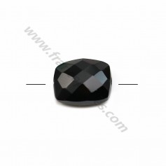 Black agate rectangular faceted 8*10mm x 1pc