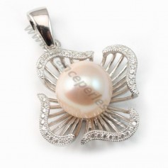 Pendant Bail flower, for bead half-drilled, silver 925 rhodium, 33mm x 1pc