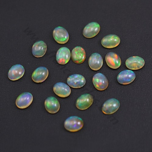 Ethiopian opal in cabochon, multicolored, in oval shape, 7 * 9mm x 1pc
