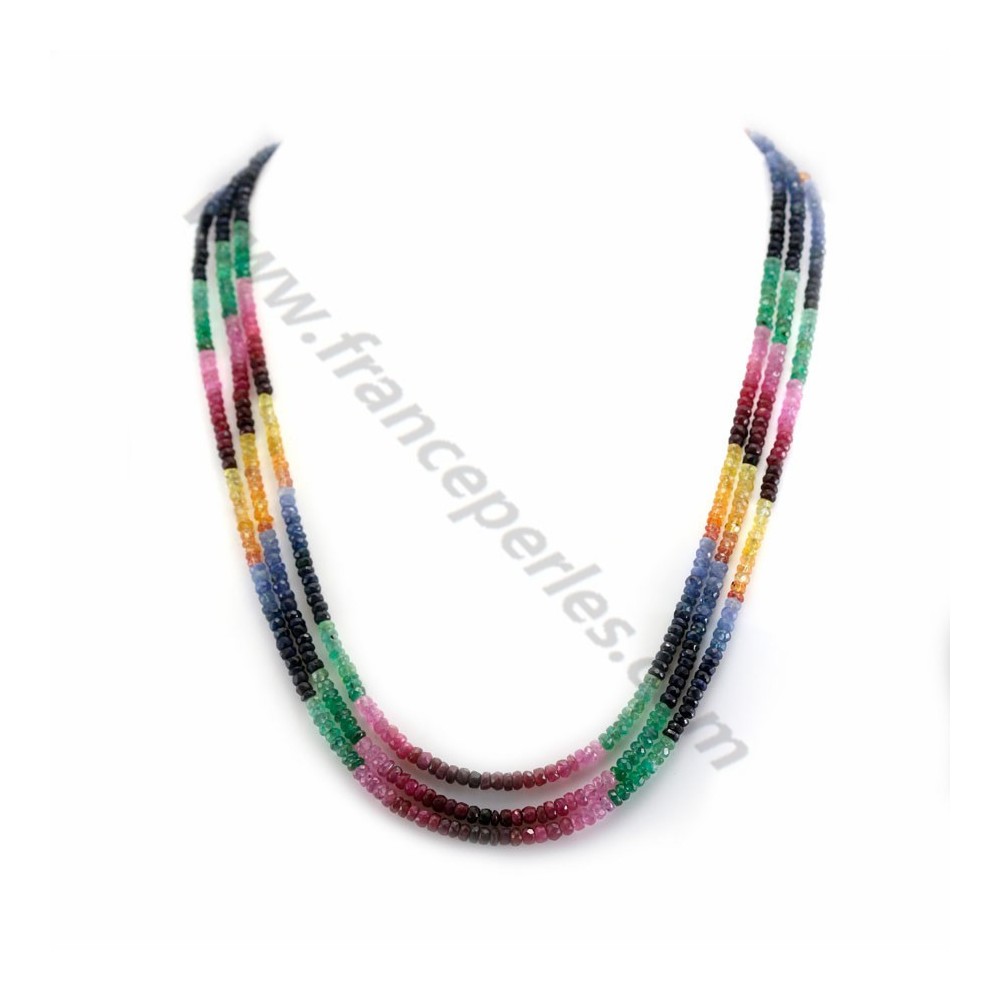 100% Natural Ruby Emerald Sapphire Multi Gemstone Bead Necklace 925 silver Clasp 