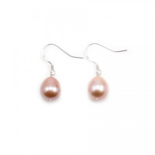 Earring rhodium silver 925 pink freshwater pearl x 2pcs