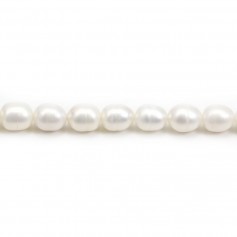 White freshwater cultured pearl, olive shape 8-9mm x 39cm
