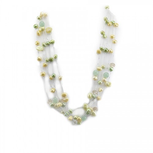 Halskette Süßwasserzuchtperle multicolor & Aventurin 5-reihig