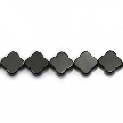 Agate de couleur noire, en forme de trèfle, 10mm x 4pcs