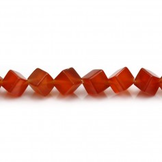 Red teinted agate, in shape of a square, 8mm x 6pcs
