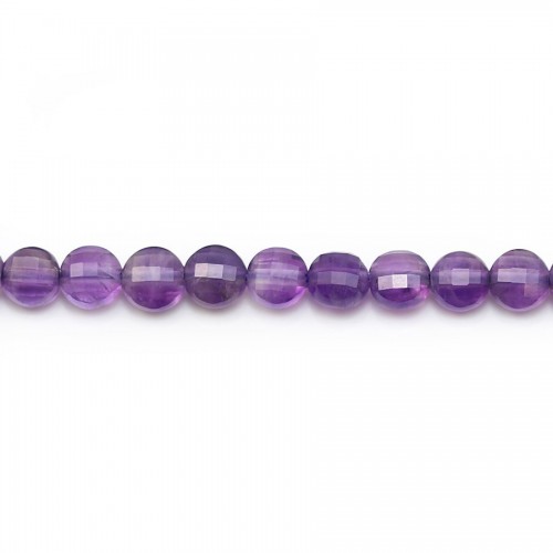Ametista púrpura, redondo plano facetado, 4,5mm x 6pcs