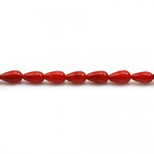 Bambou de mer teinté rouge, en forme de goutte 4.5*7.5mm x 38cm