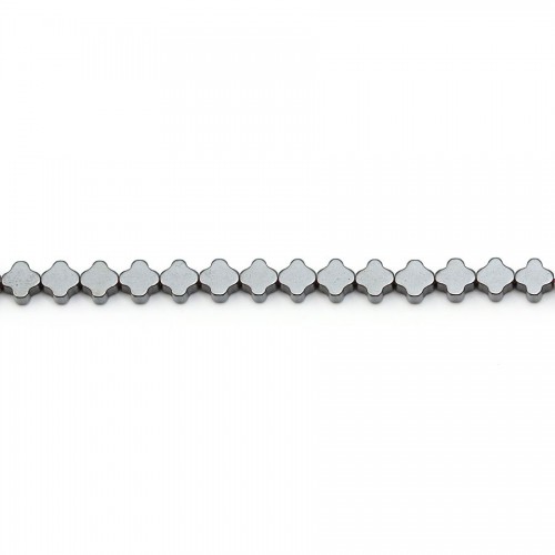Grigio ematite metallizzato, forma a quadrifoglio, 4 mm x 40 cm