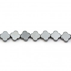 Hematite metallic grey, in the shape of clover, 8mm x 40cm 