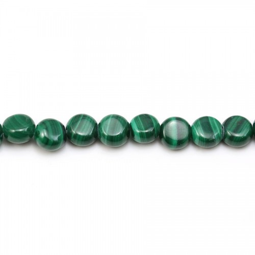 Malachite verte, perles de forme ronde et plate, et de taille 6mm x 40cm