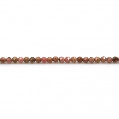 Pink rhodonite, round faceted, 2mm x 39cm