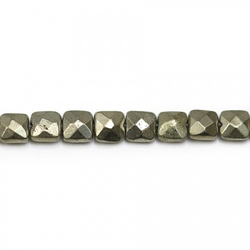 Pyrite, en forme de carré plat facetté, 6mm x 8pcs