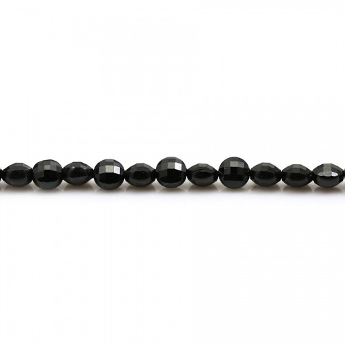 Espinela negra, redonda facetada plana 4mm x 40cm