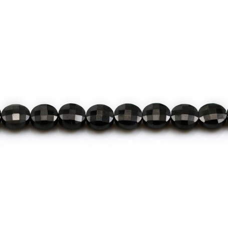 Black spinelle in shape of flat round faceted 6mm x 39cm