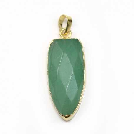 Pendant of aventurine, in shape of pointed drop, set in gold metal, 14 * 35mm x 1pc