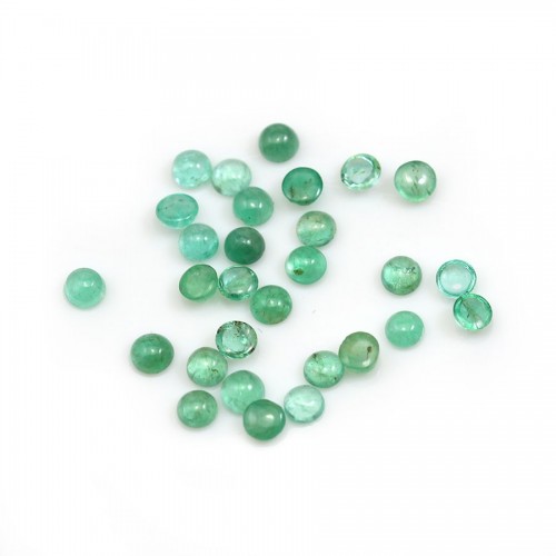 Green emerald cabochon, in round shape x 1pc