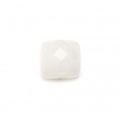 Cabochon of white jade, in the shape of square faceted, 10mm x 1pc