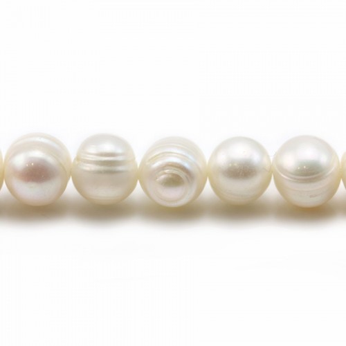 Perles d'eau douce blanches rondes sur fil 9-10mm x 40cm