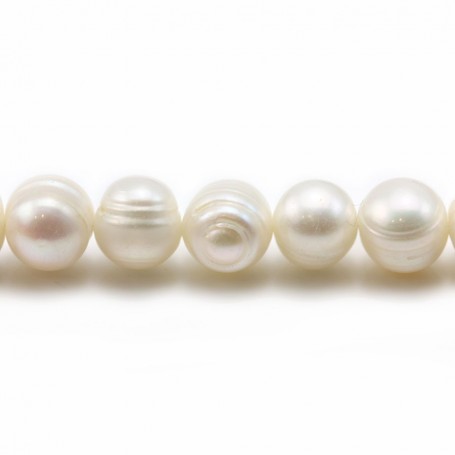 Perles de culture d'eau douce, blanche, ronde/irrégulière, 9-10mm x 36cm
