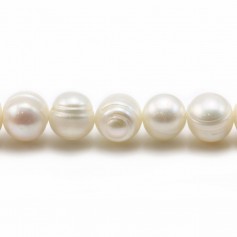 Perlas cultivadas de agua dulce, blancas, ovaladas/irregulares, 9-10mm x 2pcs