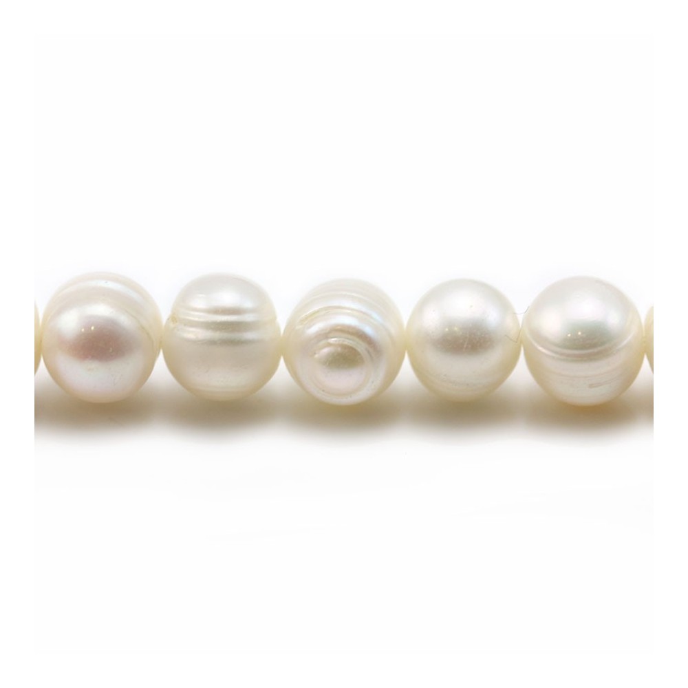 Perles de culture d'eau douce, blanche, ovale/irrégulière, 9-10mm