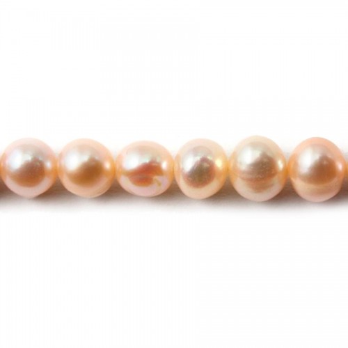 Salmon color round freshwater pearls on thread 8-9mm x 40cm