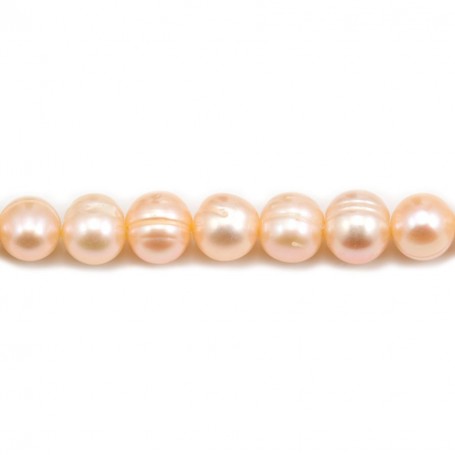 Perles de culture d'eau douce, saumon, ovale/irrégulière, 8-9mm x 40 cm